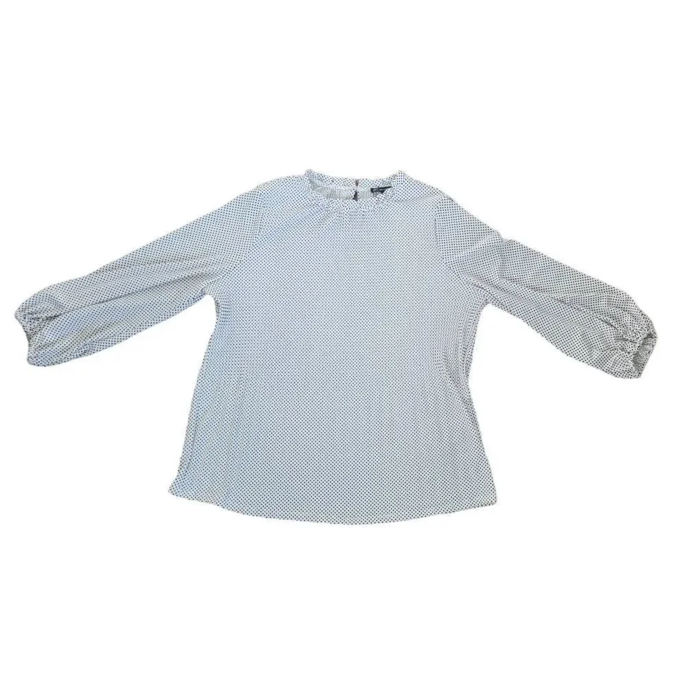 Adrianna Papell Top Blouse Women’s Medium White Black Polka Dot Long Sleeve - Picture 5 of 13